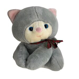 Vintage Mervyns Playful Pals Plush Cat Kitten Blue Eyes Gray White Face RARE